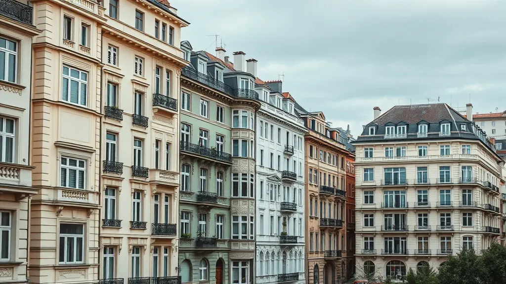 Architectural view of classic Budapest apartment buildings,