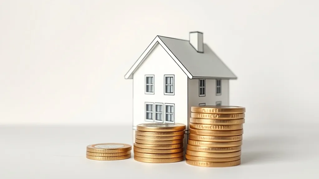 A detailed architectural drawing of a house with euro coins