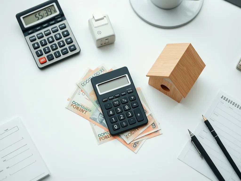 A minimalist organized desk with a calculator, some Hungaria