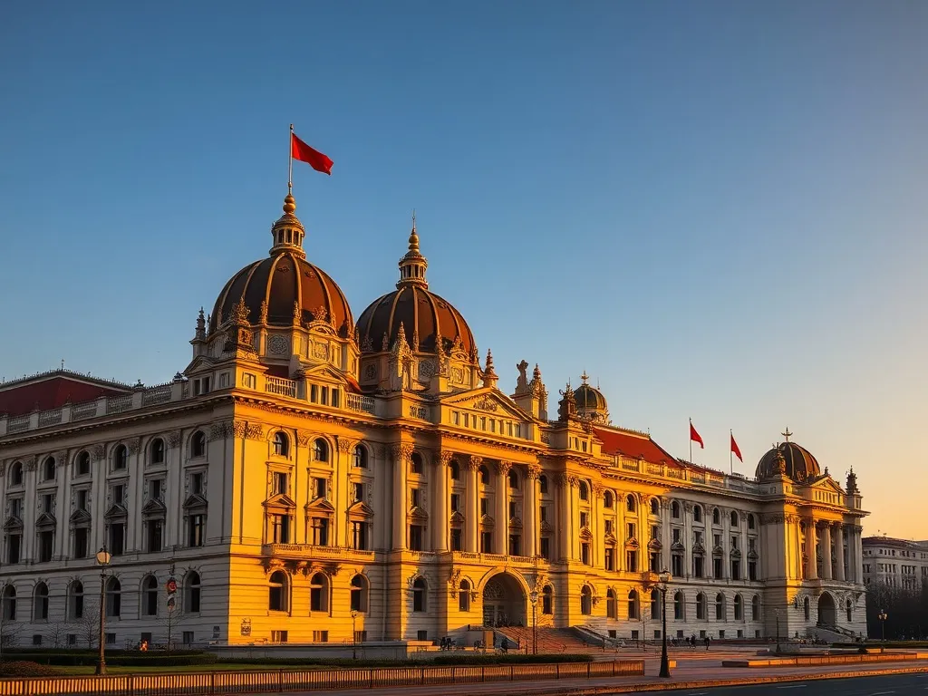 A majestic Hungarian government building in Budapest with go